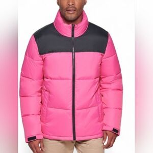 Club Room Men's Quilted Colorblock Puffer Jacket Pink XL Full Zip Winter Coat